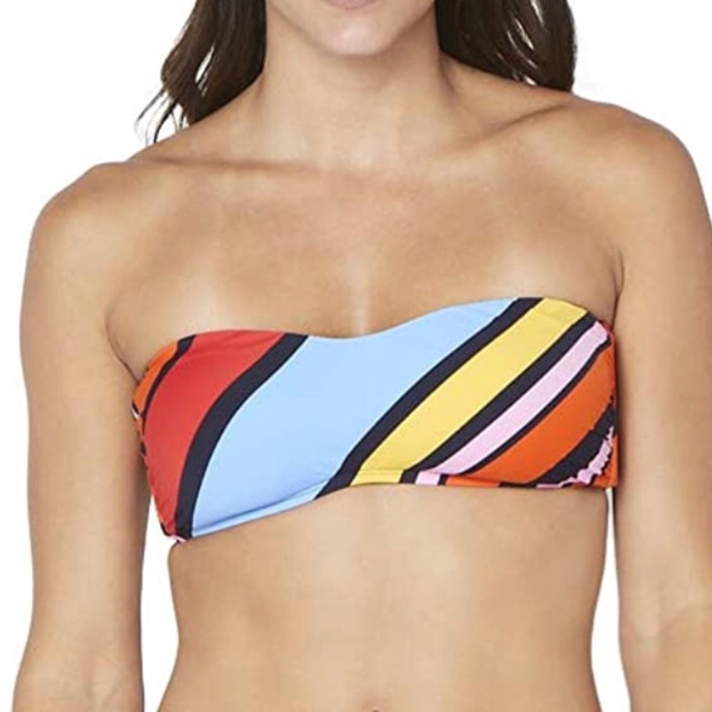 Nautica Newport Stripe Bandeau Bikini Swim Top Medium NWT NEW Beach Red Blue